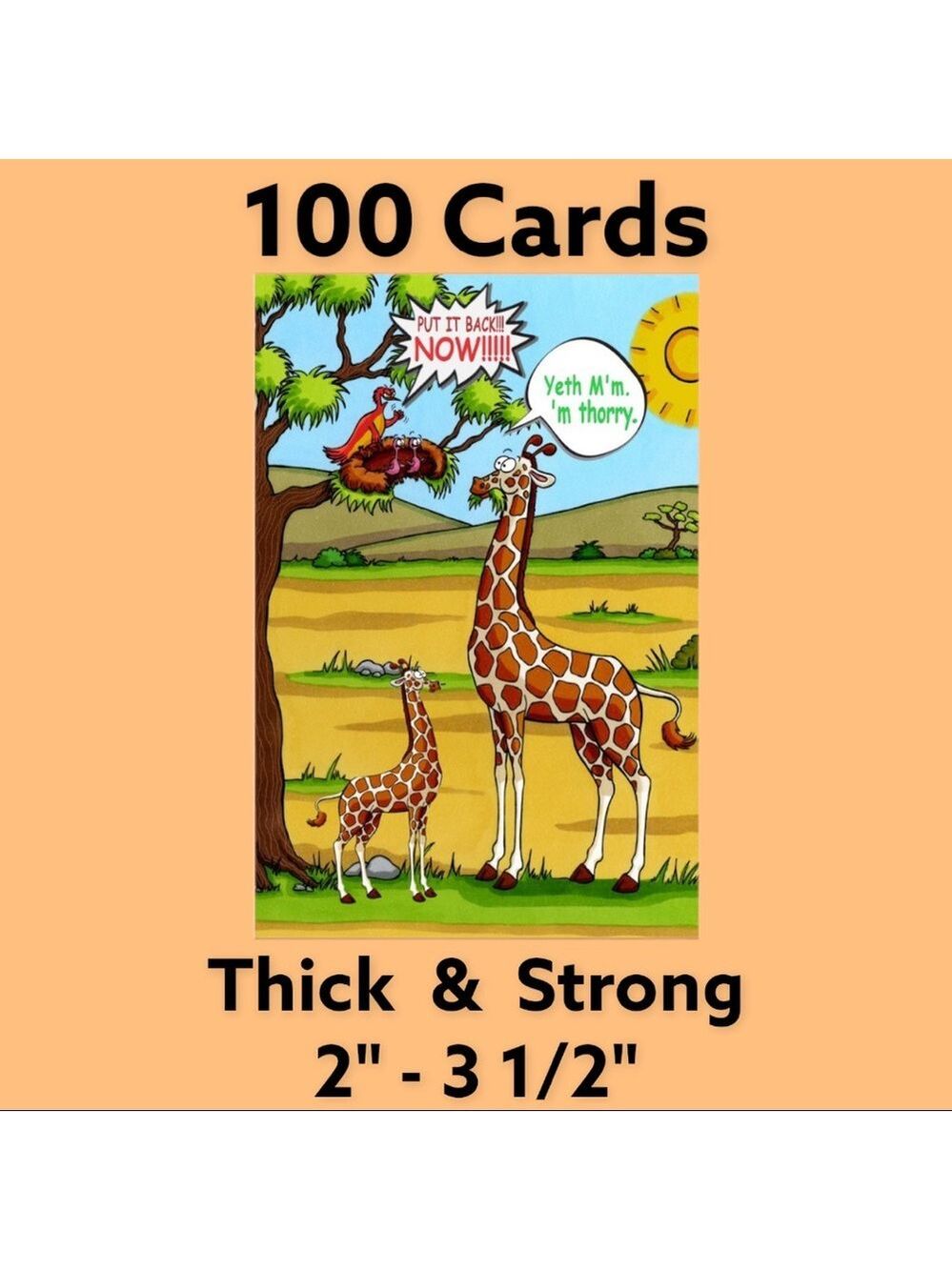 100 2" - 3 1/2"  Giraffe Comic Strip Cards. PRICE IS FIRM